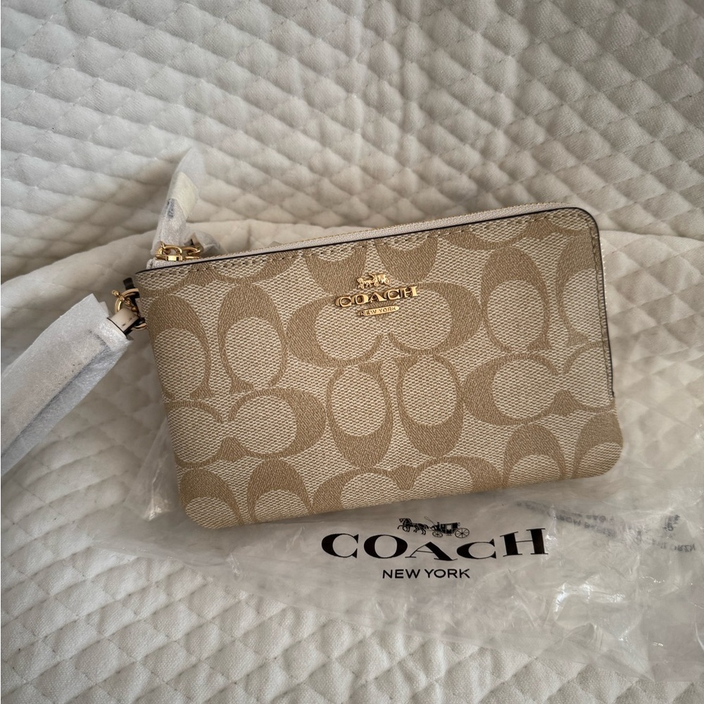 Coach Tan Wristlet with Signature Monogram